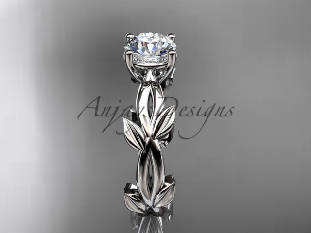 Nature Inspired Engagement Ring 1 Carat Round Lab Grown Diamond Leaf Wedding Ring IGI Certified