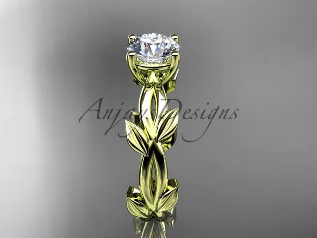 Nature Inspired Engagement Ring 1 Carat Round Lab Grown Diamond Leaf Wedding Ring IGI Certified
