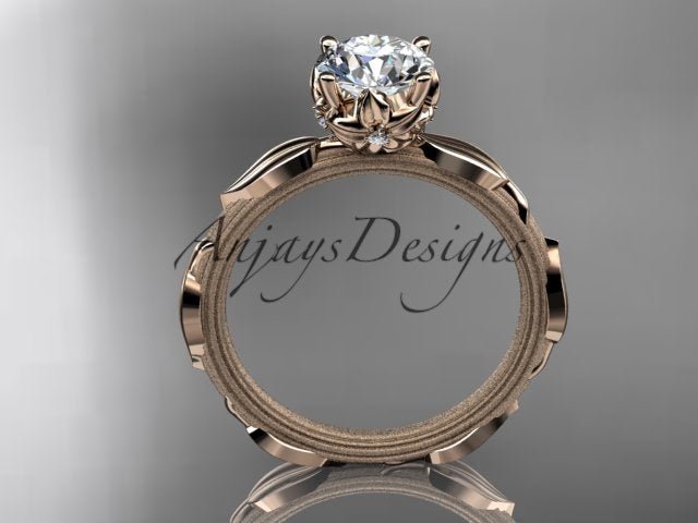 Nature Inspired Diamond Engagement Ring Round 1 Carat Round Diamond Leaf Vine Branch Wedding Ring