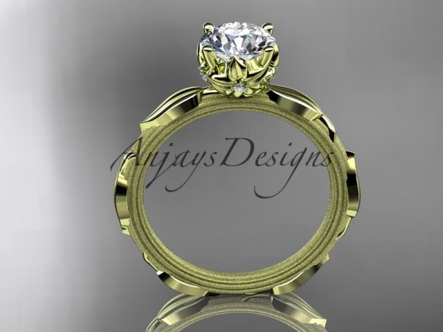 Nature Inspired Diamond Engagement Ring Round 1 Carat Round Diamond Leaf Vine Branch Wedding Ring