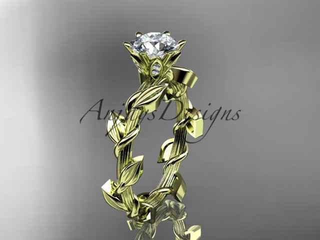 1 Carat Round Lab Grown Diamond Leaf and Vine Engagement Ring Unique Nature Inspired Diamond Ring