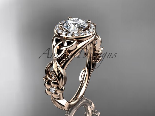 1 Carat Round Lab Grown Diamond Ring Celtic Halo Nature Inspired Engagement Ring