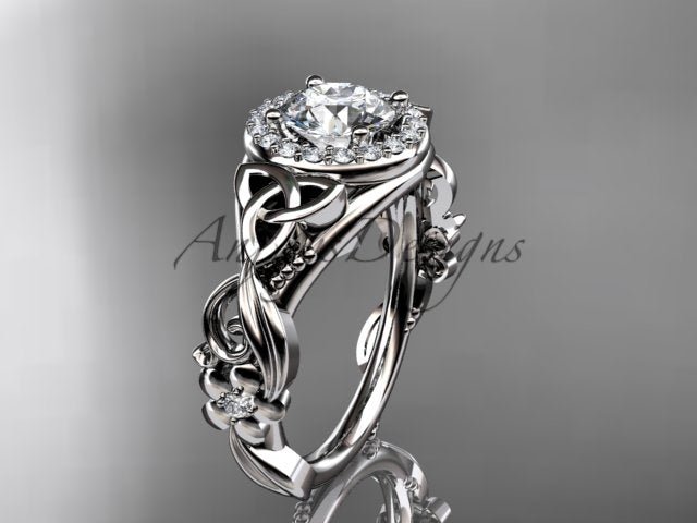 1 Carat Round Lab Grown Diamond Ring Celtic Halo Nature Inspired Engagement Ring