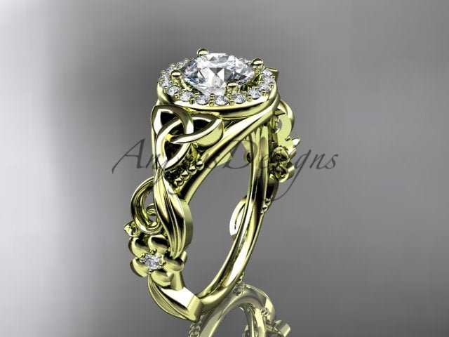1 Carat Round Lab Grown Diamond Ring Celtic Halo Nature Inspired Engagement Ring