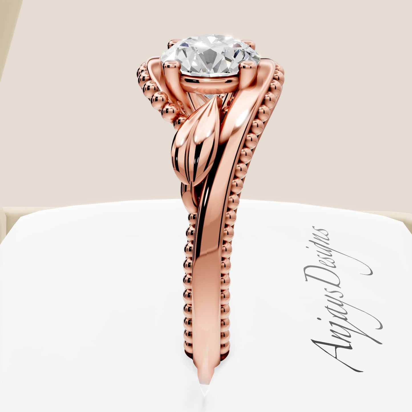 Unique Nature Inspired Engagement Ring 1 CT Lab Grown Diamond Floral Ring