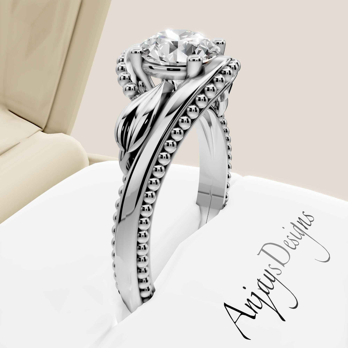 Unique Nature Inspired Engagement Ring 1 CT Lab Grown Diamond Floral Ring