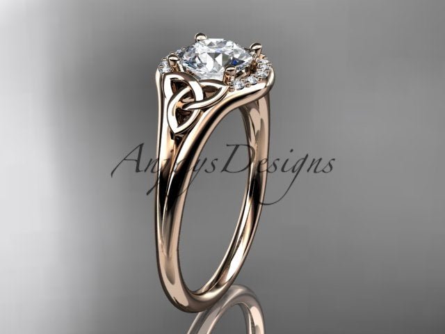 1 CT Round Lab Grown Diamond Halo Engagement Ring Celtic Trinity Knot Ring