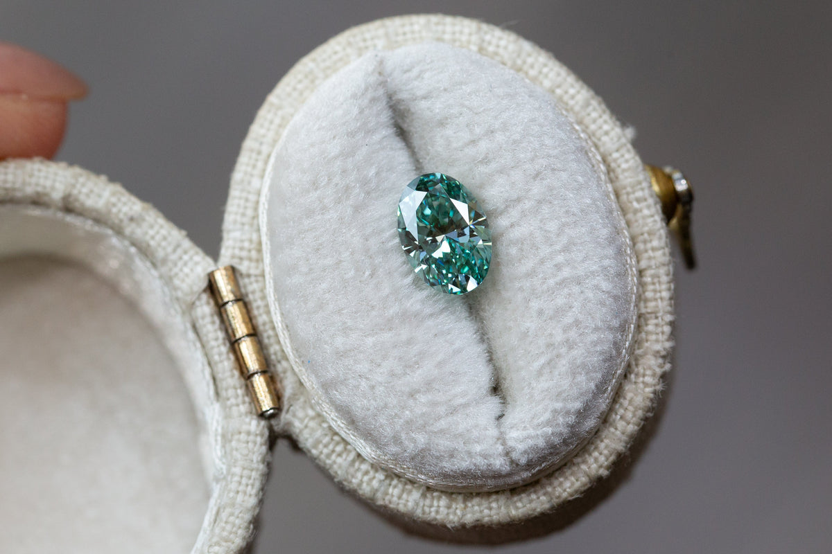 1.02ct Fancy Vivid Green Oval Lab Diamond, VS1