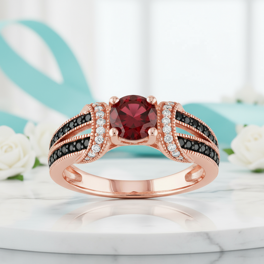1.0 Ct Round Cut Garnet Birthstone Engagement Ring