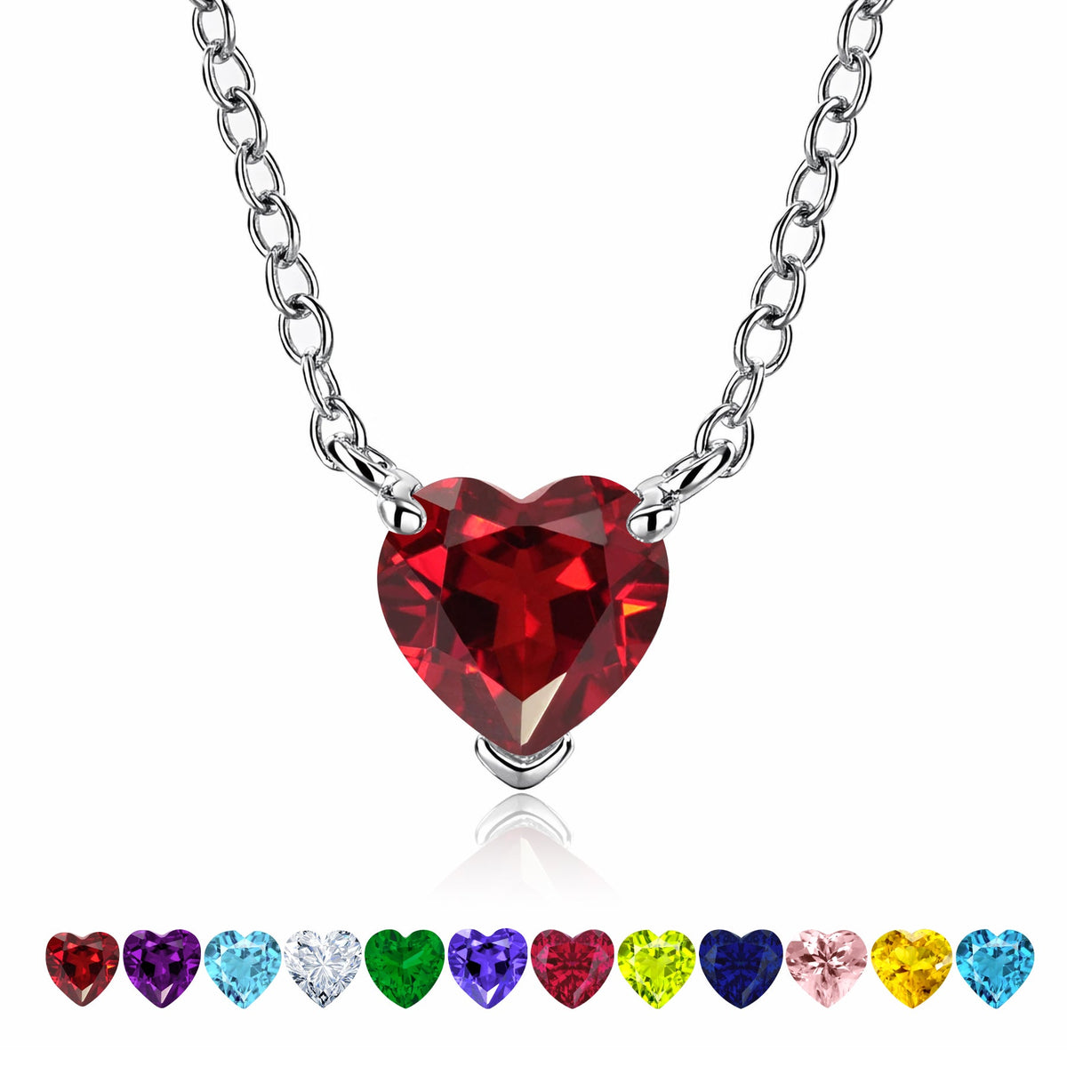 Gorgeous 2 Carat Heart Cut Birthstone Pendant Necklaces