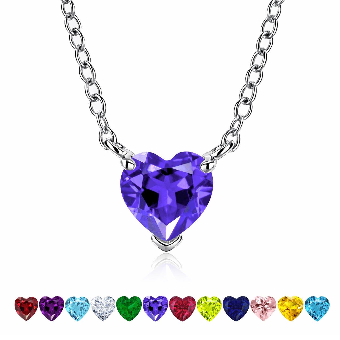 Gorgeous 2 Carat Heart Cut Birthstone Pendant Necklaces