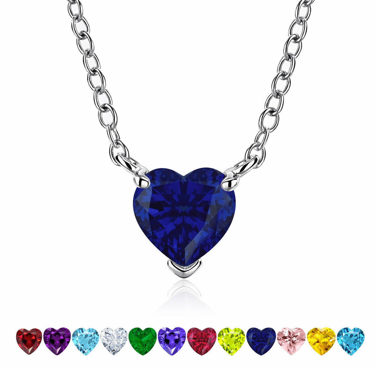 Gorgeous 2 Carat Heart Cut Birthstone Pendant Necklaces