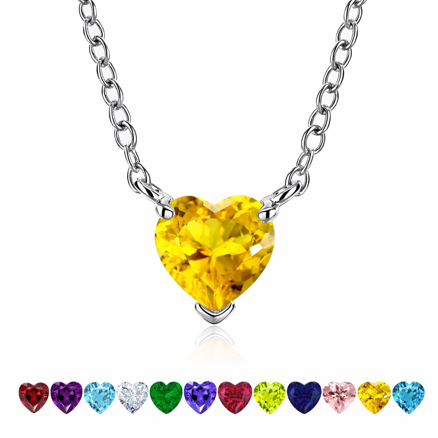 Gorgeous 2 Carat Heart Cut Birthstone Pendant Necklaces