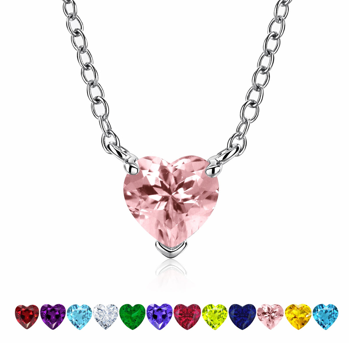 Gorgeous 2 Carat Heart Cut Birthstone Pendant Necklaces
