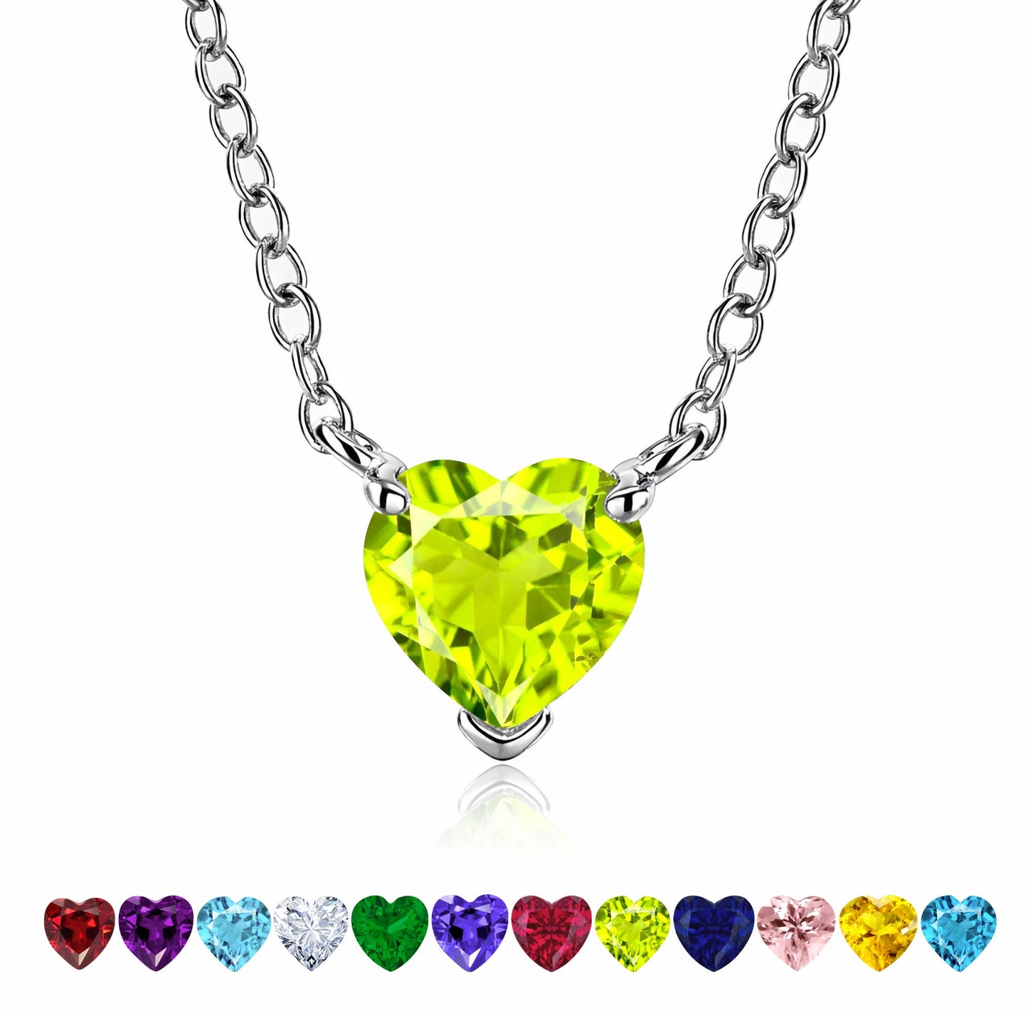 Gorgeous 2 Carat Heart Cut Birthstone Pendant Necklaces
