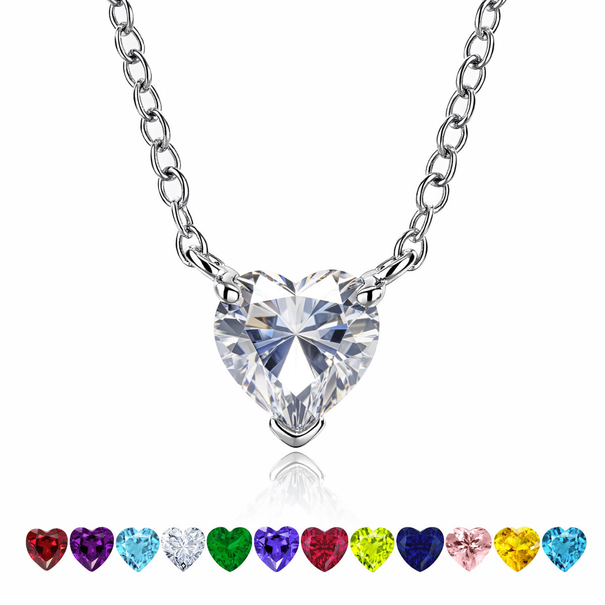 Gorgeous 2 Carat Heart Cut Birthstone Pendant Necklaces