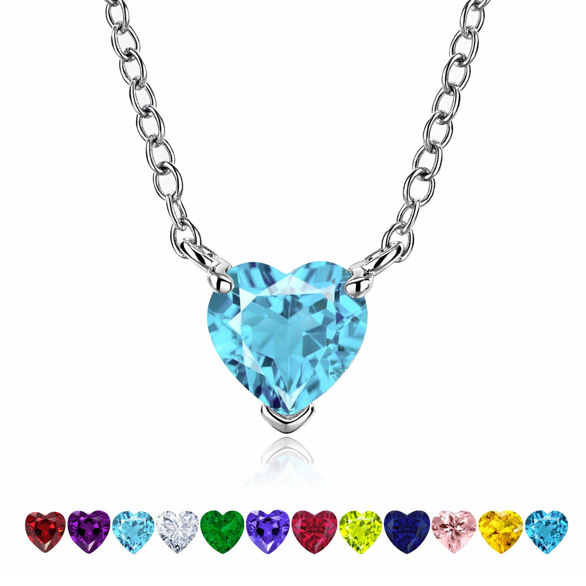 Gorgeous 2 Carat Heart Cut Birthstone Pendant Necklaces