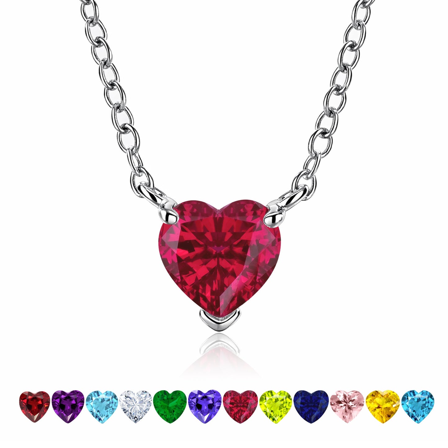 Gorgeous 2 Carat Heart Cut Birthstone Pendant Necklaces