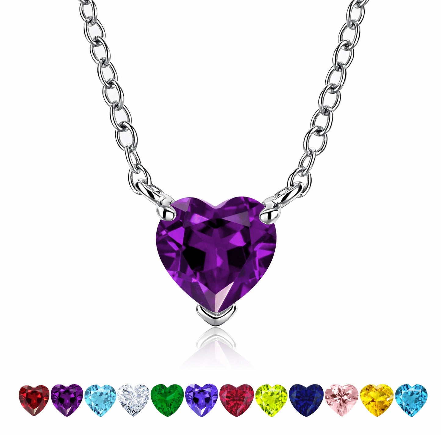 Gorgeous 2 Carat Heart Cut Birthstone Pendant Necklaces