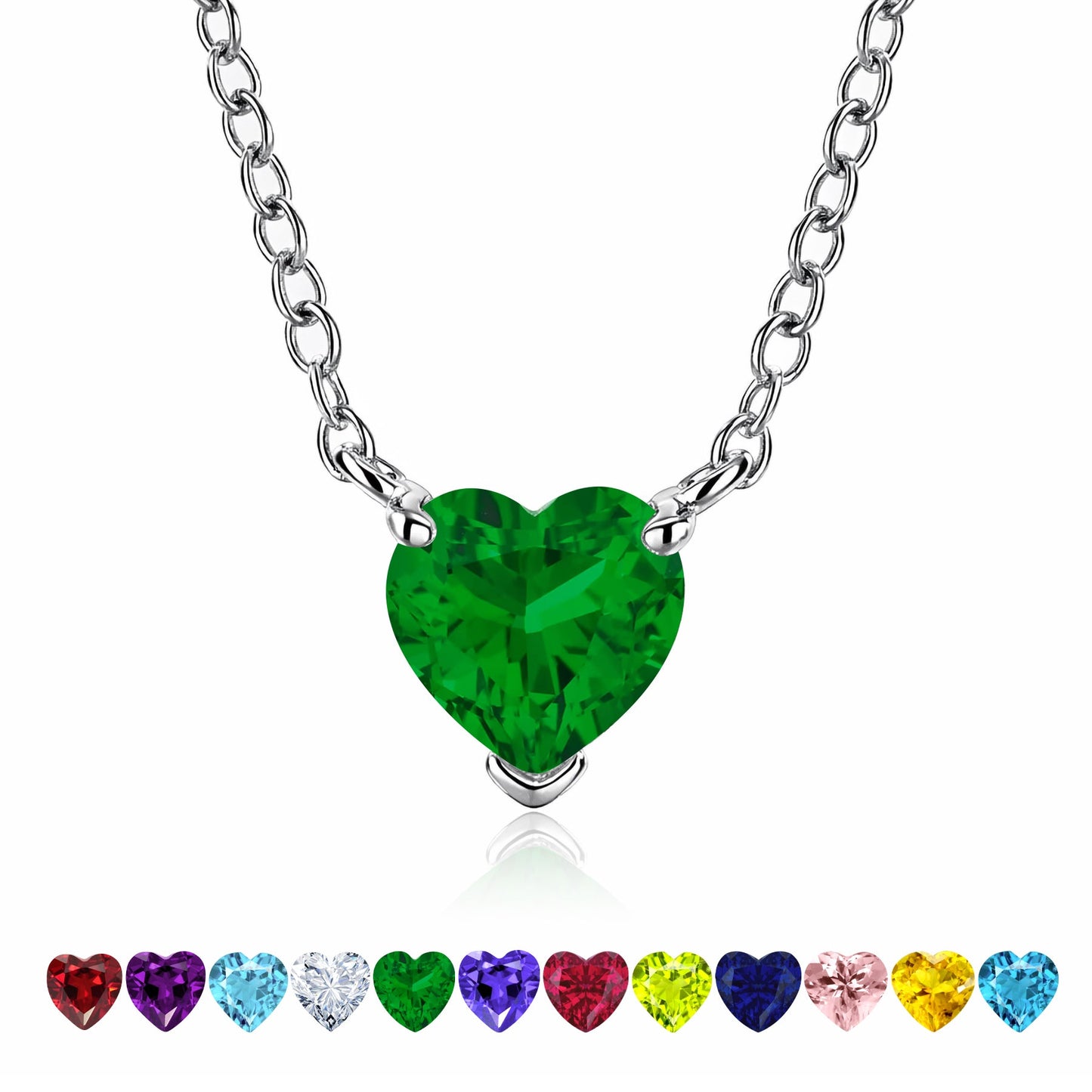 Gorgeous 2 Carat Heart Cut Birthstone Pendant Necklaces