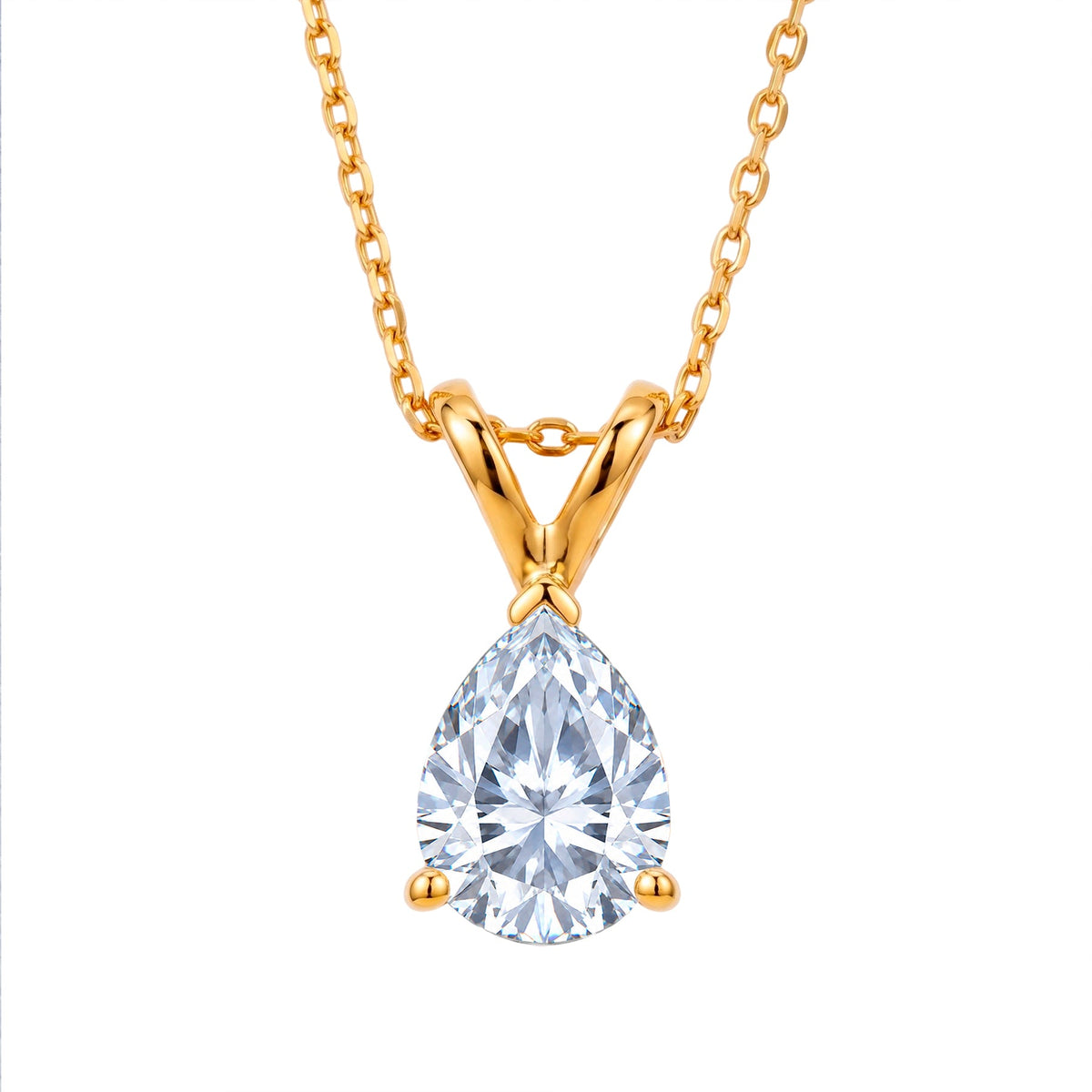 1/2 Carat Oval/Pear Shape Moissanite - Classic Pendant Necklace - 18K Gold Plating for Women
