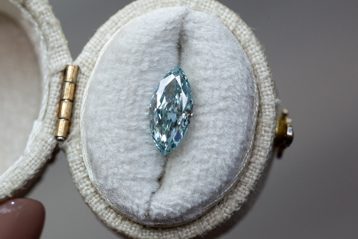 1.72ct Fancy Intense Greenish Blue Marquise Lab Diamond, VVS1