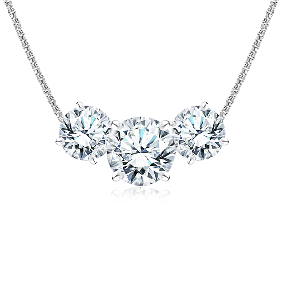 1 Carat Lab Diamond Round Cut Three Stones Necklace
