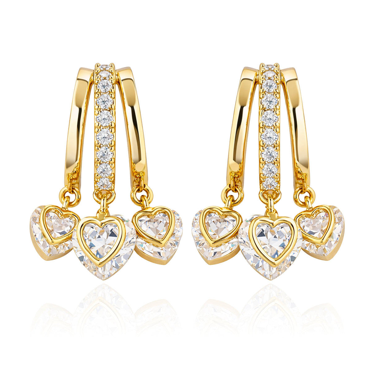 Romantic Heart Charm Dangle Hoop Earrings – Elegant Gold Fashion Jewelry