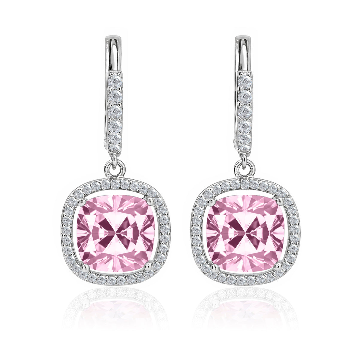 Romantic Pink Cushion Drop Hoop Earrings – Elegant Dangle Jewelry