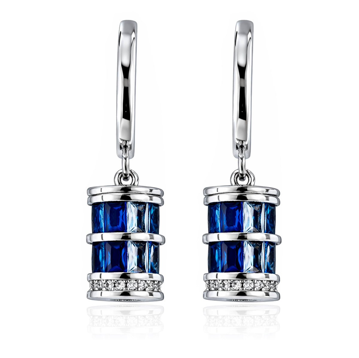 Elegant Blue Cylinder Drop Hoop Earrings – Modern Minimalist Dangle Jewelry