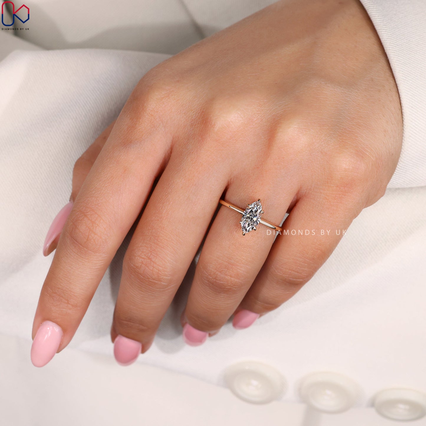 Marquise Cut Diamond Ring In Hidden Halo Setting