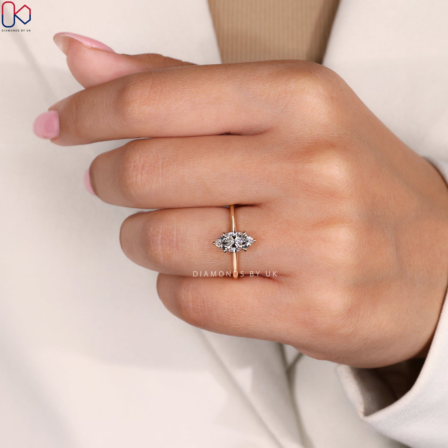 Marquise Cut Diamond Ring In Hidden Halo Setting