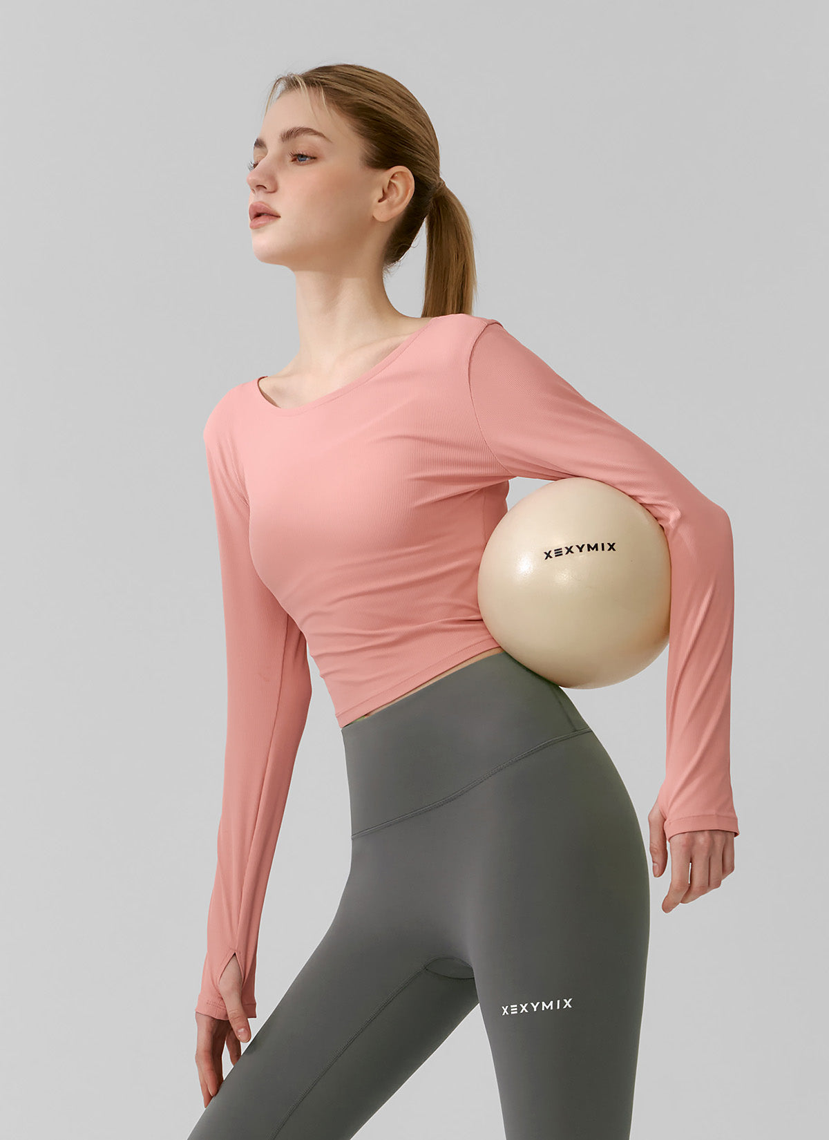 Ribbed Back Slit Fingerhole Long Sleeve