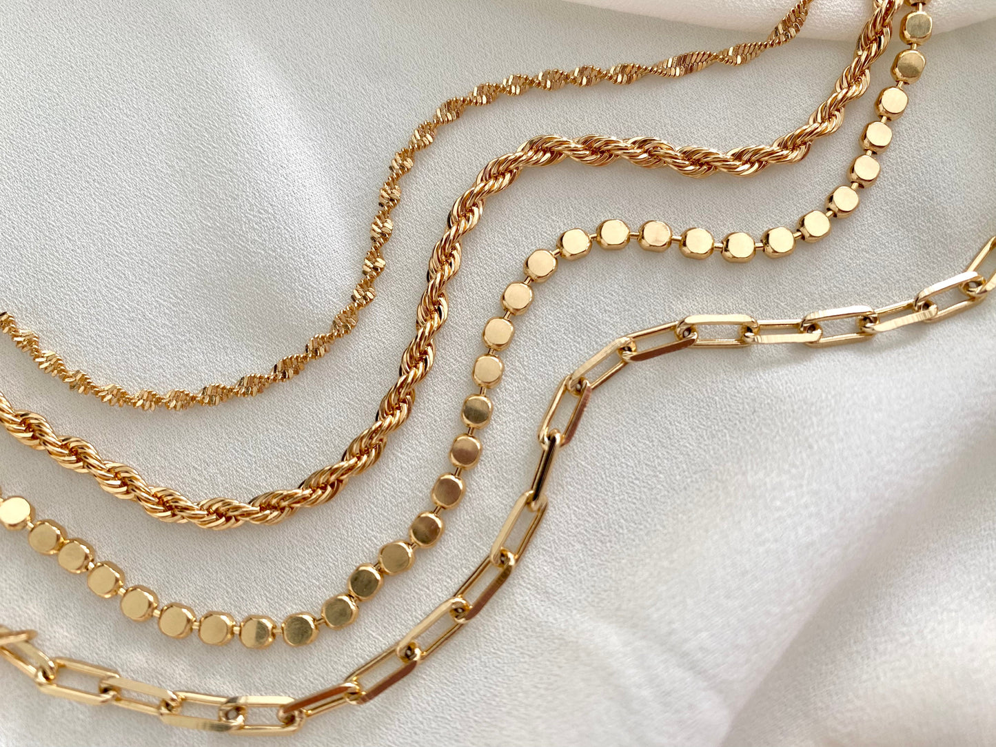 Gold Filled Dot Bead Chain Necklace Minimalist Layering Necklaces for Women - Rope Twist Paperclip