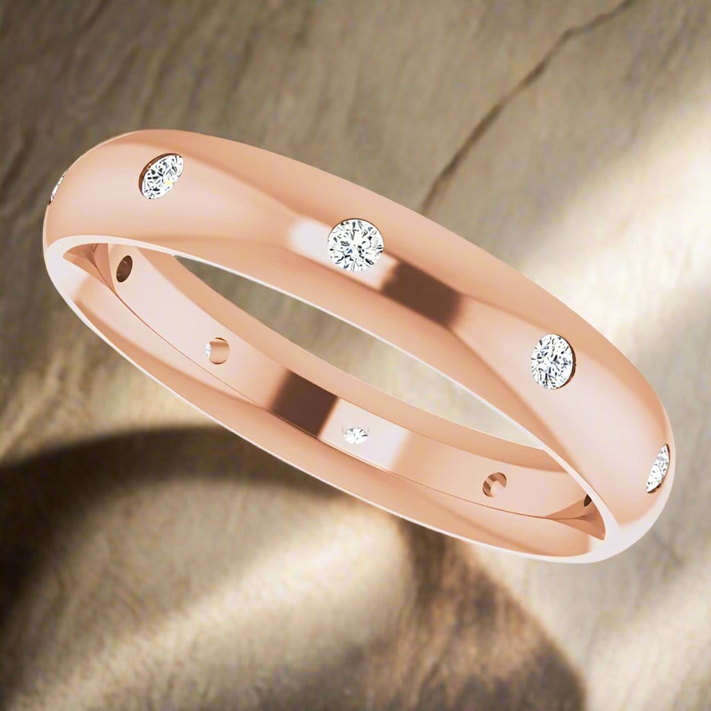 4mm wide Diamond, Moissanite or Sapphire Flush Set Domed Eternity Wedding Band