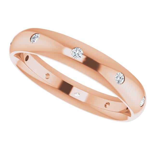 4mm wide Diamond, Moissanite or Sapphire Flush Set Domed Eternity Wedding Band
