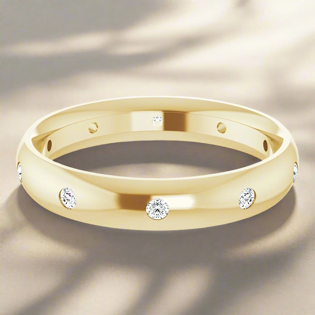 4mm wide Diamond, Moissanite or Sapphire Flush Set Domed Eternity Wedding Band