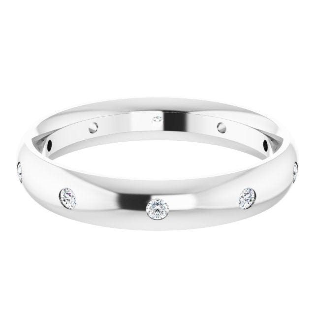 4mm wide Diamond, Moissanite or Sapphire Flush Set Domed Eternity Wedding Band