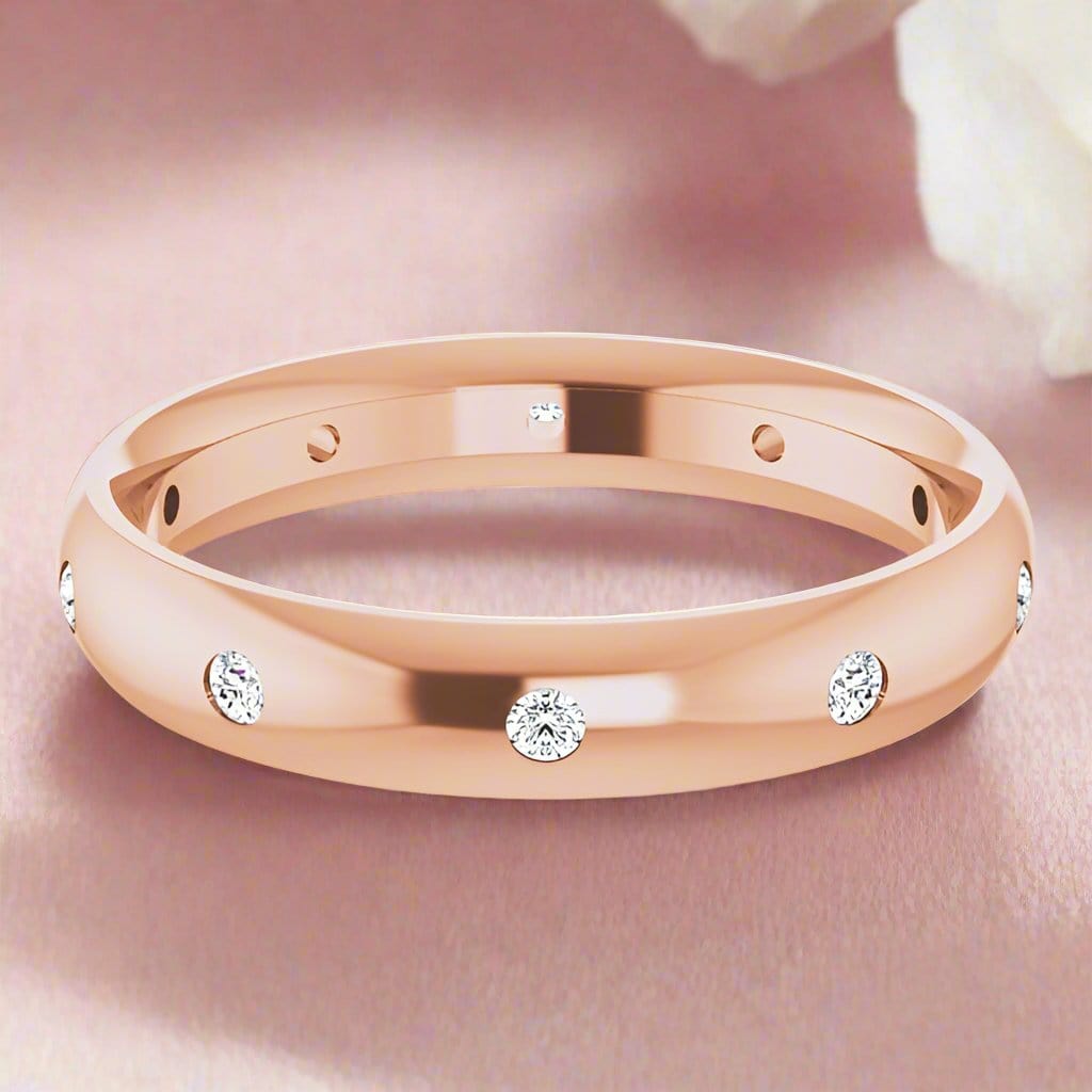 4mm wide Diamond, Moissanite or Sapphire Flush Set Domed Eternity Wedding Band
