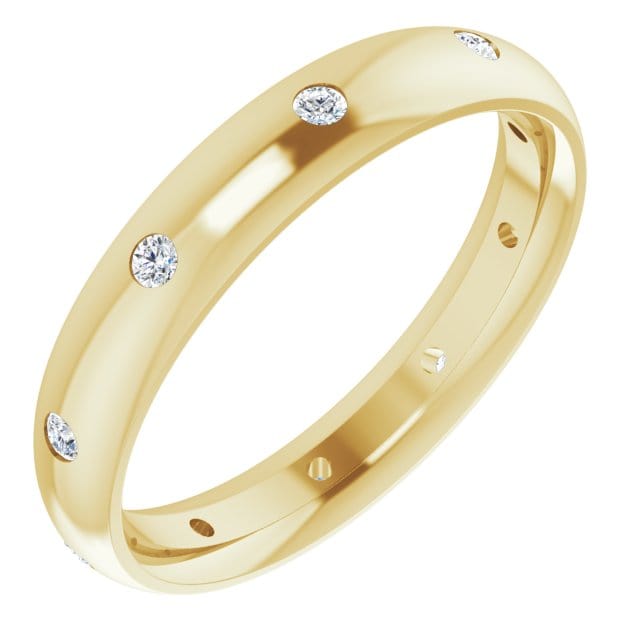 4mm wide Diamond, Moissanite or Sapphire Flush Set Domed Eternity Wedding Band