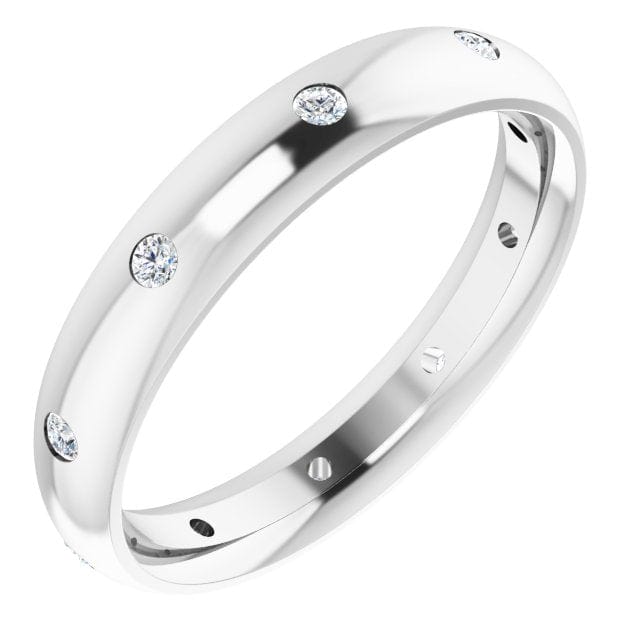 4mm wide Diamond, Moissanite or Sapphire Flush Set Domed Eternity Wedding Band