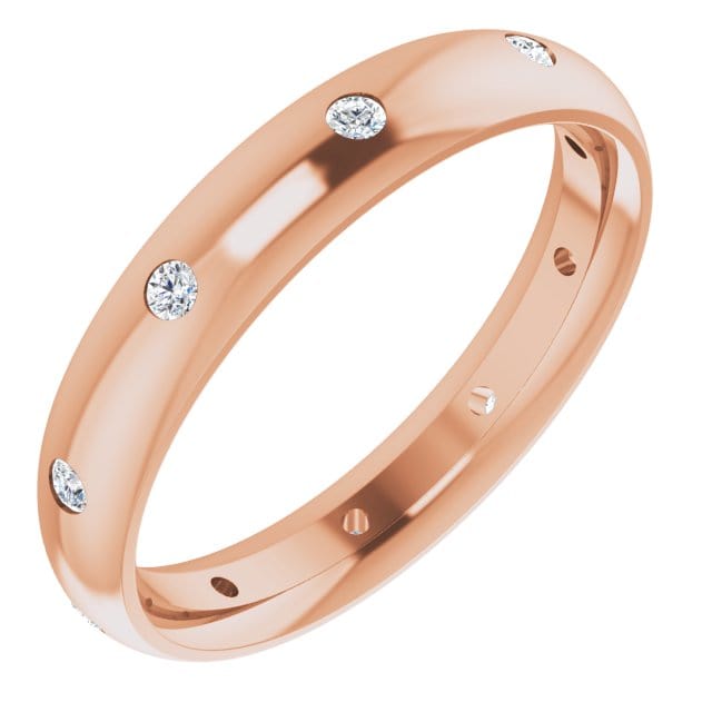 4mm wide Diamond, Moissanite or Sapphire Flush Set Domed Eternity Wedding Band