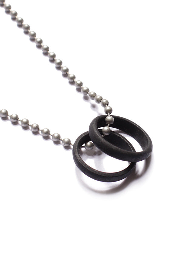 FINAL SALE Black Glass Two Rings Necklace for Men