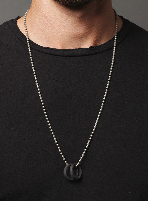 FINAL SALE Black Glass Two Rings Necklace for Men