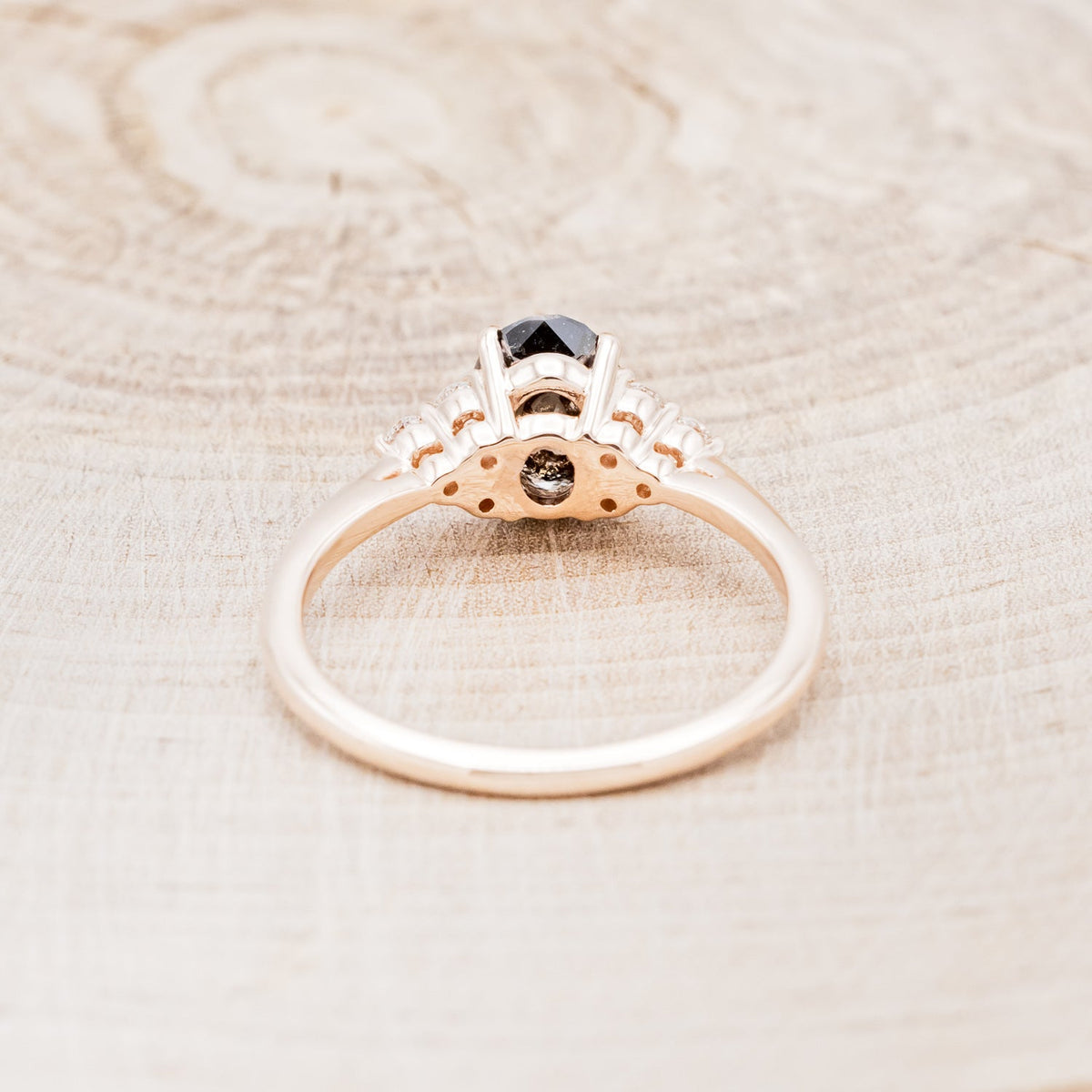 "Rhea" - Oval Cut Salt & Pepper Diamond Engagement Ring With Diamond Accents