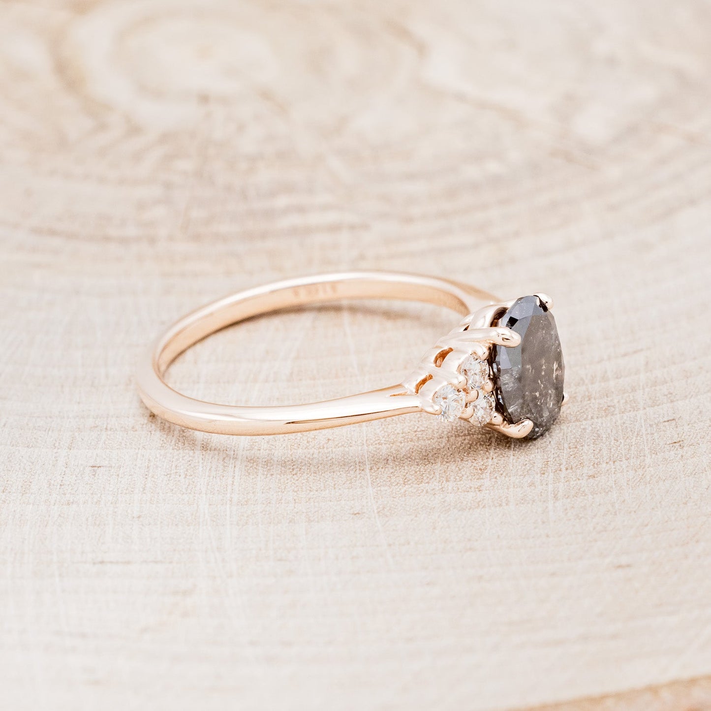 "Rhea" - Oval Cut Salt & Pepper Diamond Engagement Ring With Diamond Accents