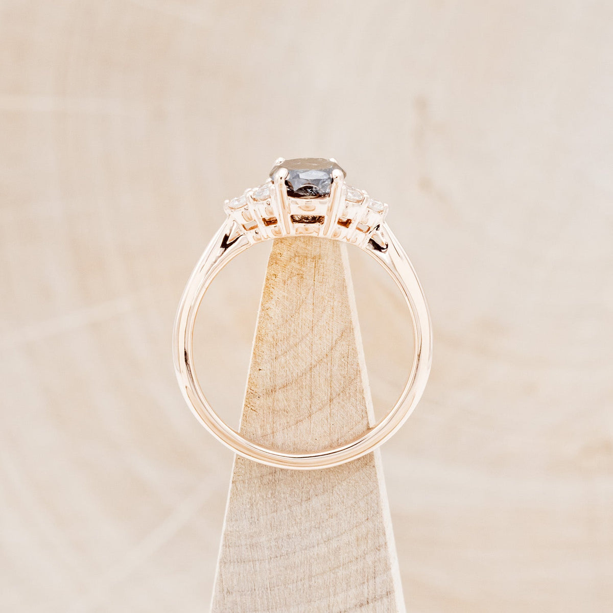 "Rhea" - Oval Cut Salt & Pepper Diamond Engagement Ring With Diamond Accents