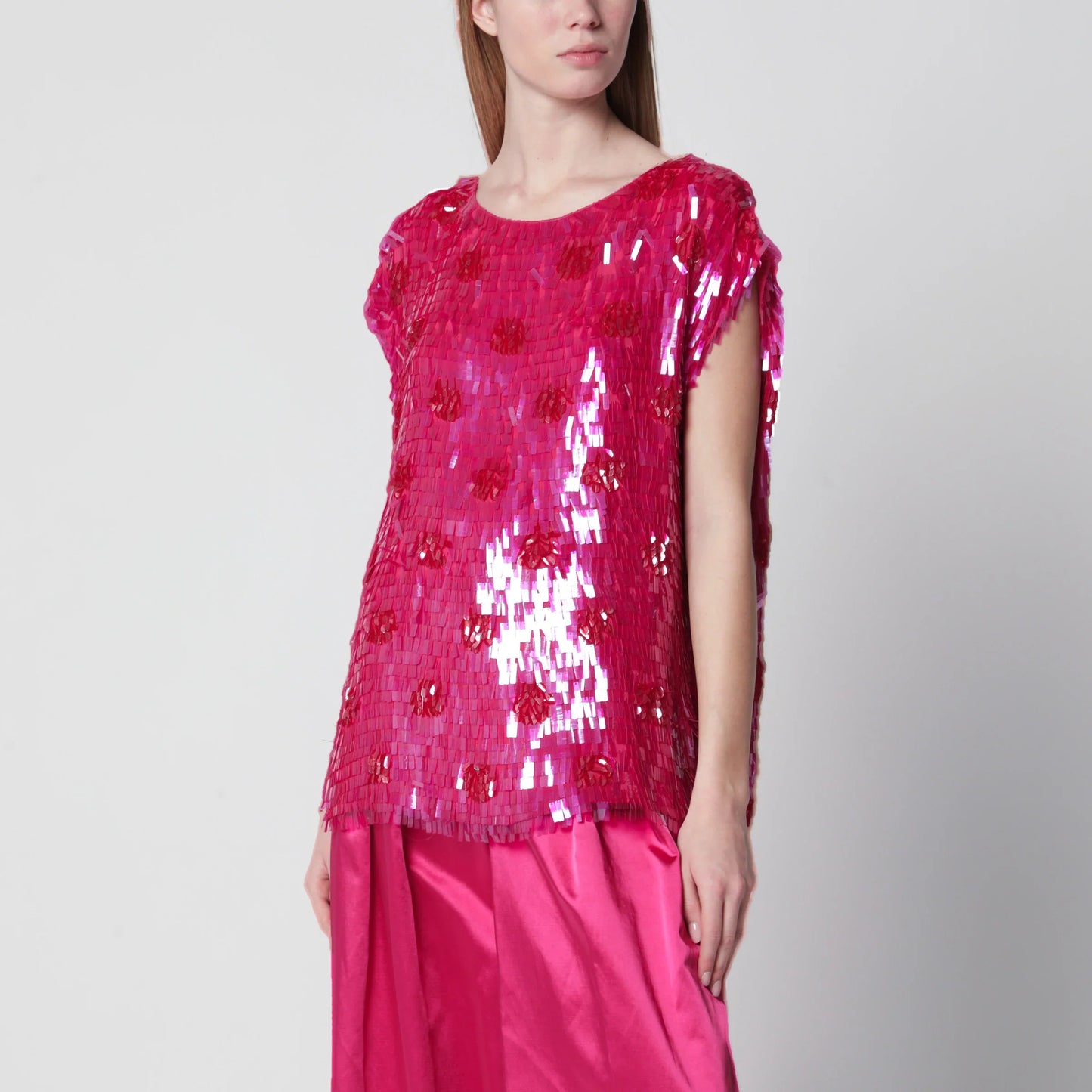 Dries Van Noten - Fuchsia silk top with sequins