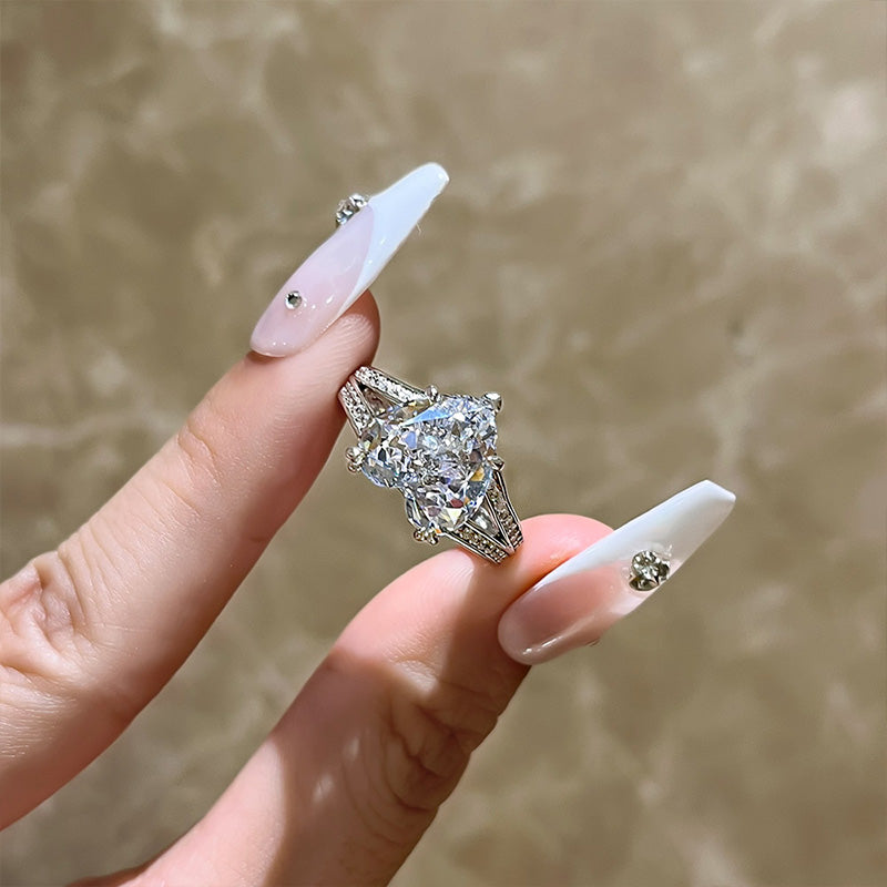 Luxurious 5.0ct Heart Cut Engagement Ring In Sterling Silver