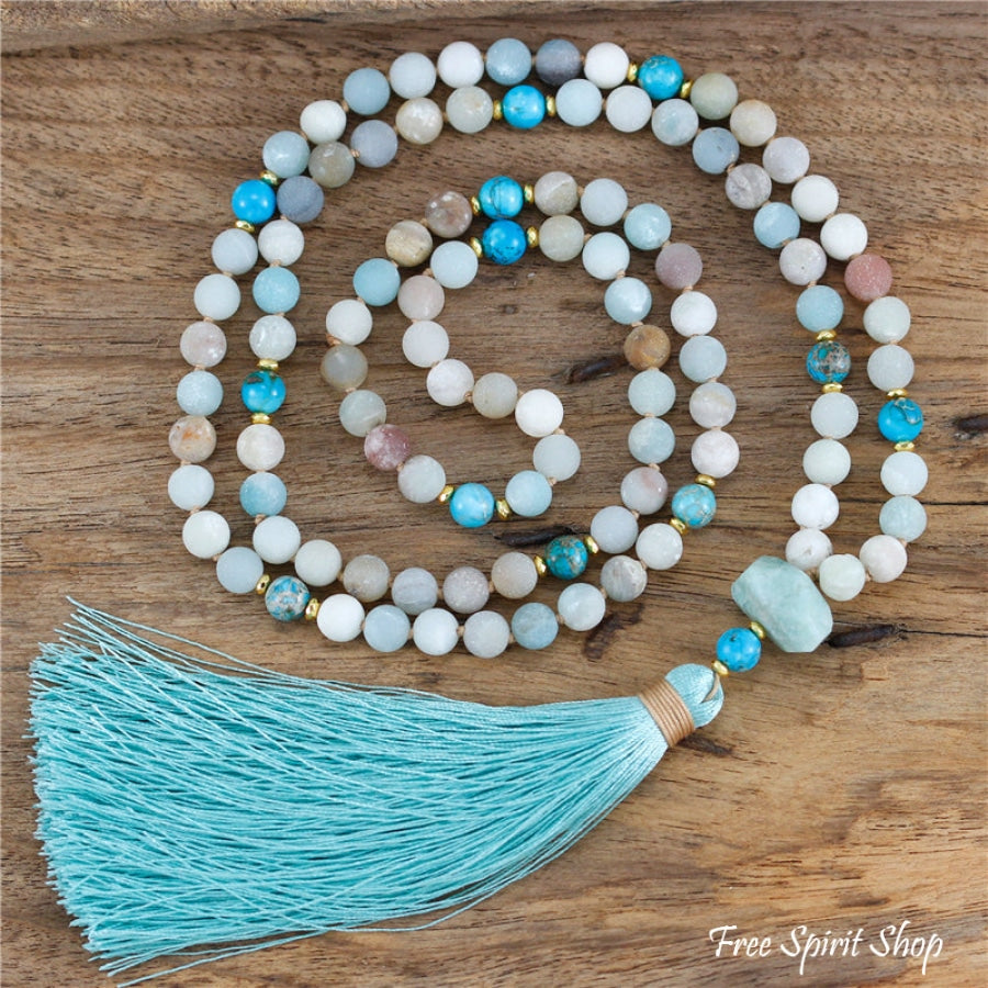 108 Natural Amazonite & Turquoise Jasper Mala Bead Necklace